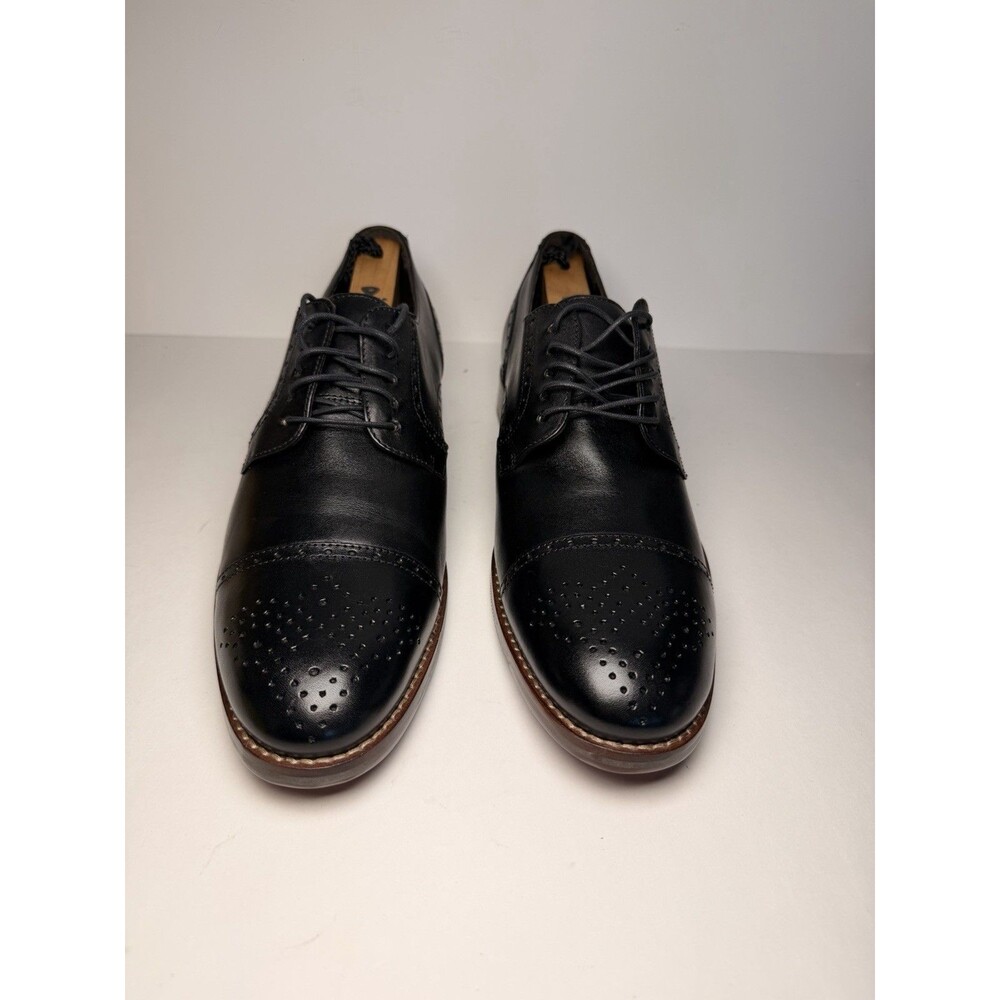 Johnston & Murphy J&M 1850 Men's Sz 10.5 M Black Leather Cap Toe Brogue Oxford